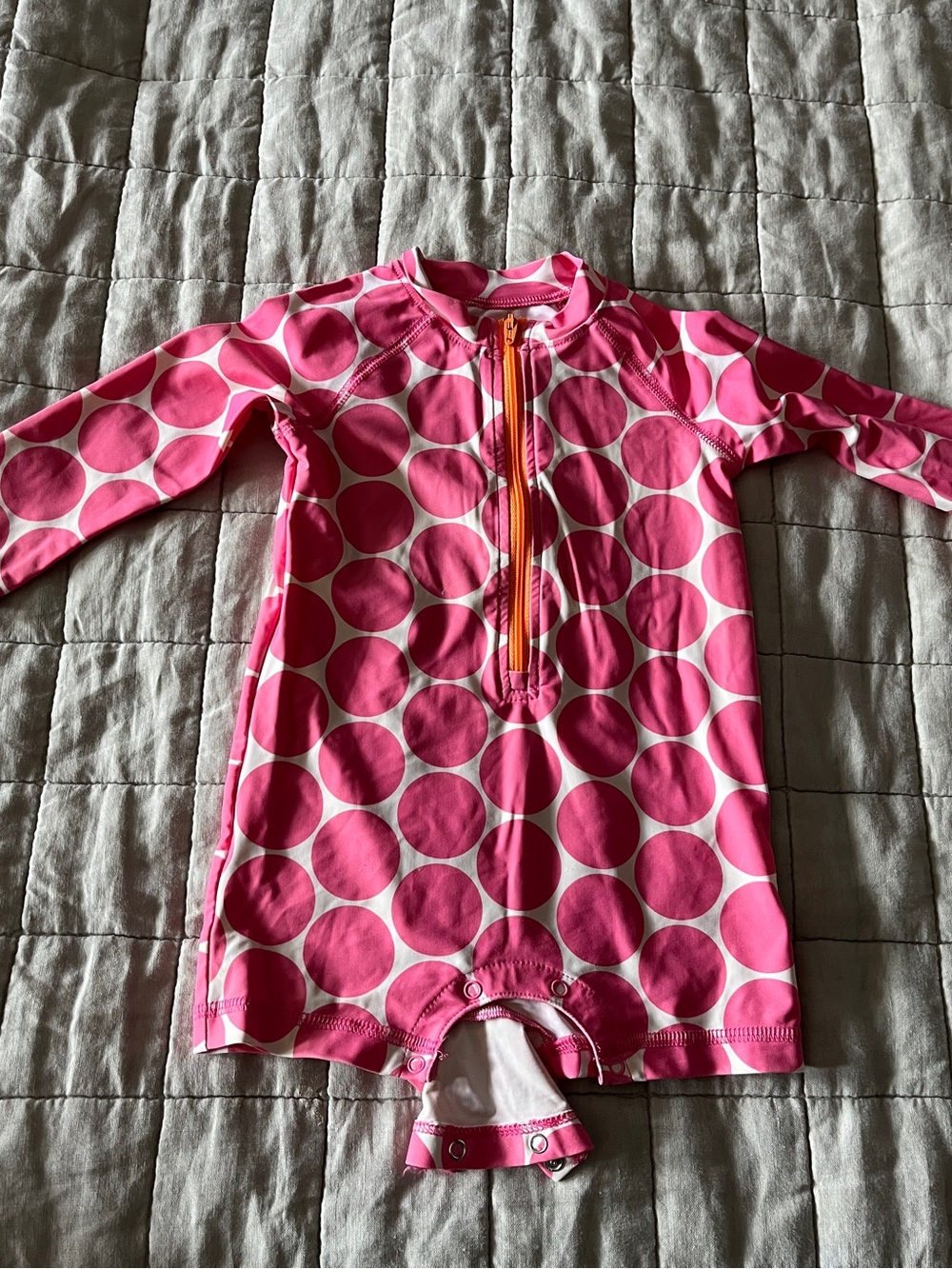 Primary Pink Polka Dot Rash Guard Swimsuit with Front Zip 6-12 months upf 50